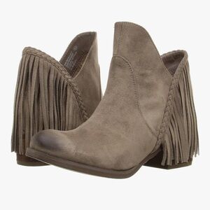 Fringe Suede Ankle Boots - Taupe